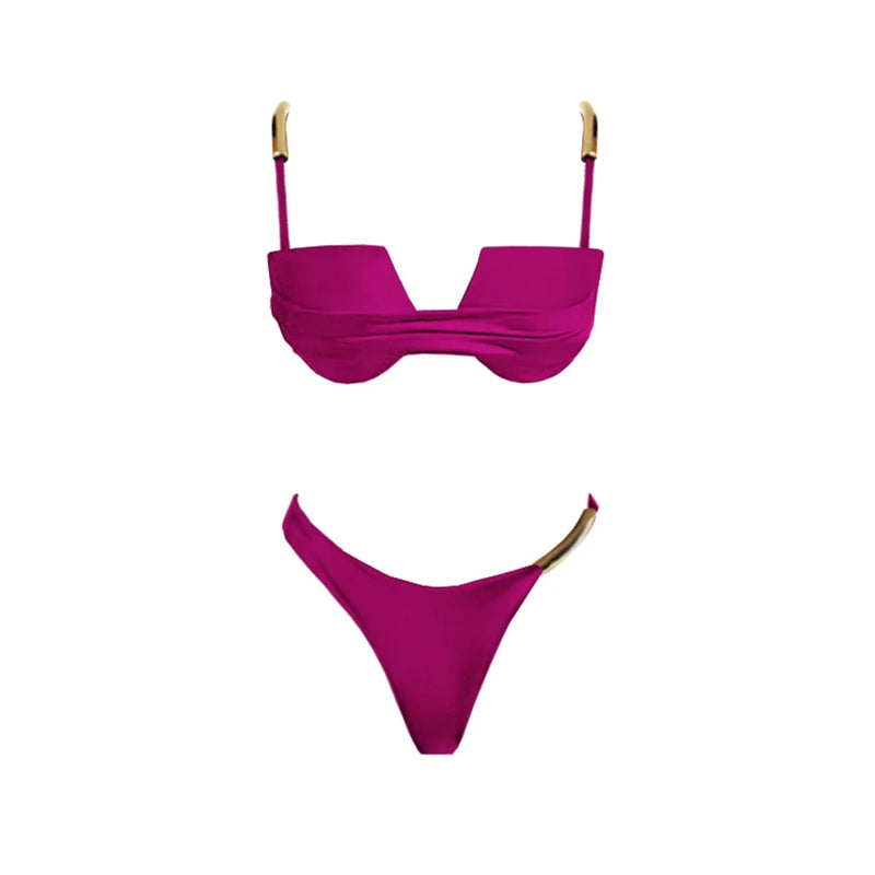 3Pcs Push Up Bikini 2026 New Swimsuit Women Sexy Swimwear Female Bandeau Biquini Solid Black Bathingsuit Swimming Suit Beachwear