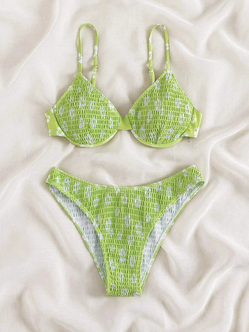 2026 Sexy Floral Twin Strap Bralette Bikini Women Swimsuit Triangle Swimwear Bathing Suits Two-piece Biquini Thong Bikinis Sets
