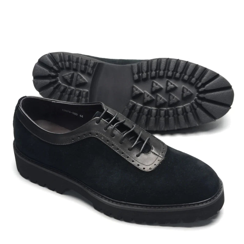 Designer Luxury Platform Oxfords for Men | Cow Suede Genuine Leather Black & Blue Casual Shoe (Height Increasing)