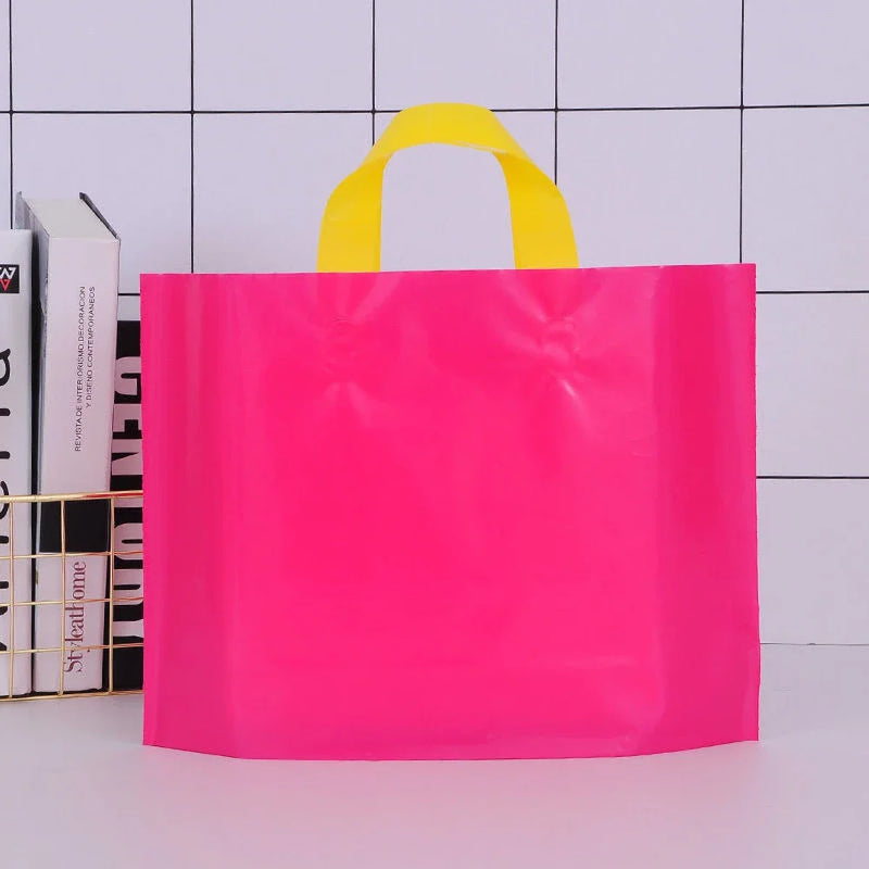 100pcs Custom Logo Colorful Shopping Bags With Handle Plastic Gift Bag Print One Color Logo On One-sided Free Design Print