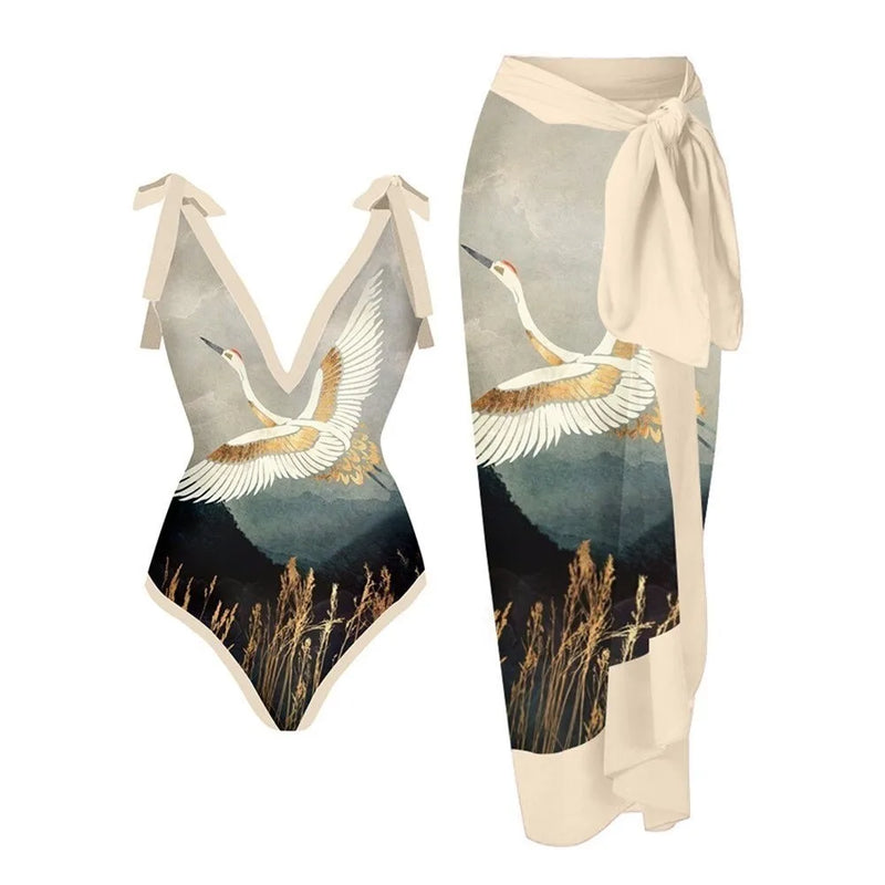 2-Piece Women Brazilian Floral Printed Ruffle Bikinis Strappy Bandage Swimwear