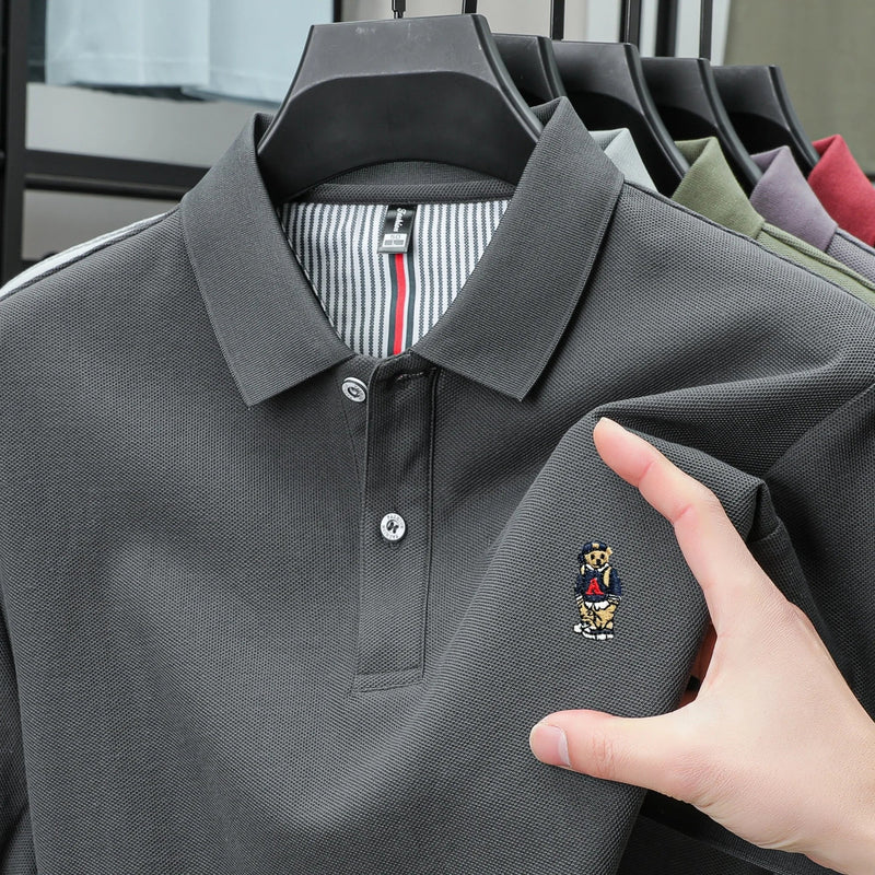 100% cotton high-end brand men short sleeve polo shirt cartoon bear embroidery comfort texture skin friendly breathable T-shirt