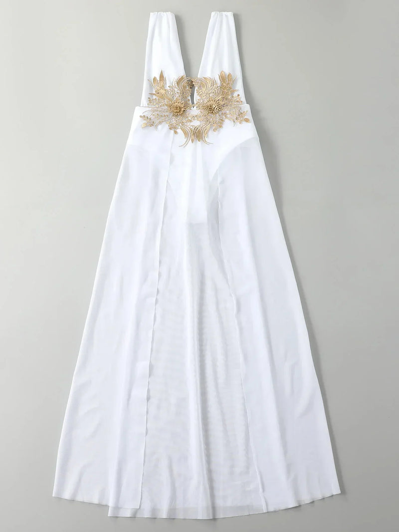 Sexy White Dress One Piece Swimsuit 2026 Women Embroidery Floral Designer High Waist Swimwear Vintage Beach Bathing Suit Bikini