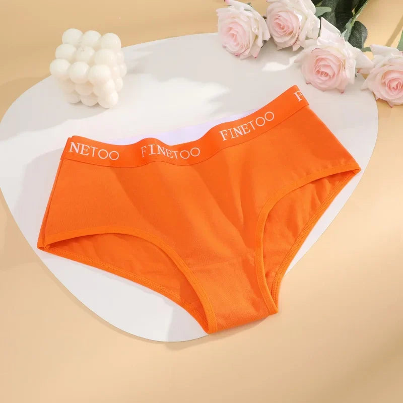FINETOO 4Pcs Women's  Cotton Panties Sexy Breathable Low Waist  Briefs Letter Straps Underwear Soft Stretch Comfortable Lingerie