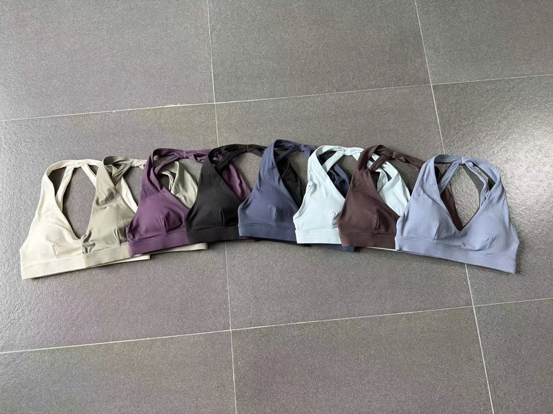 Sports Bra Gathered Neck Hanging Style Backless Tight Yoga Bra Women's Top Fitness Outdoorsports Pilates Training Gym Workout