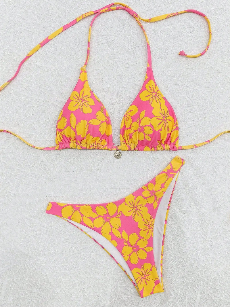 Micro Bikini 2026 Push Up Women Swimsuits Sexy Swimwear Brazilian Bikini Set Biquini Print Swimsuit Summer Brown Beachwear