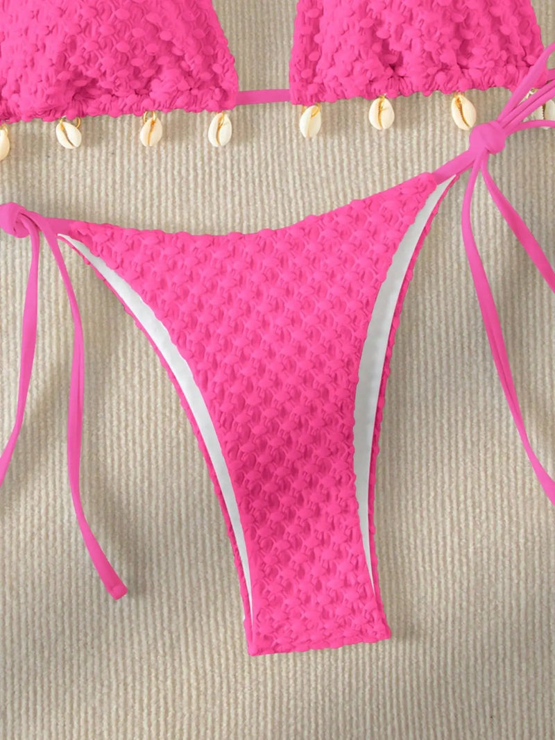 Sexy Bikini Set White Shell Designer Swimsuit 2025 New Halter Push Up Micro Bikinis Summer Bathing Suit Tie Side Thong Swimwear