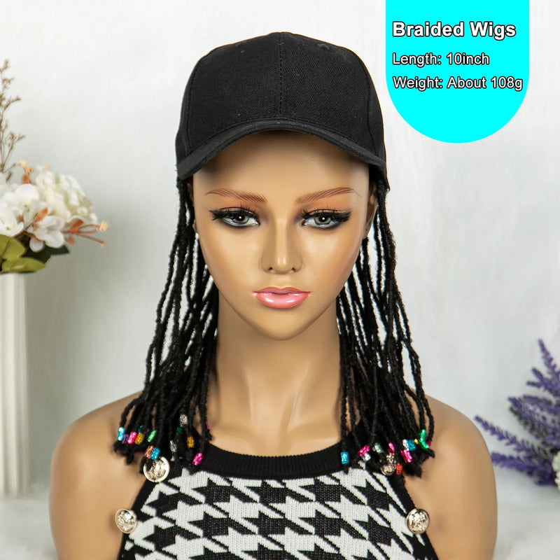 Braided Baseball Cap Wig | Adjustable Hat Wig | Afro Black Women & Girls