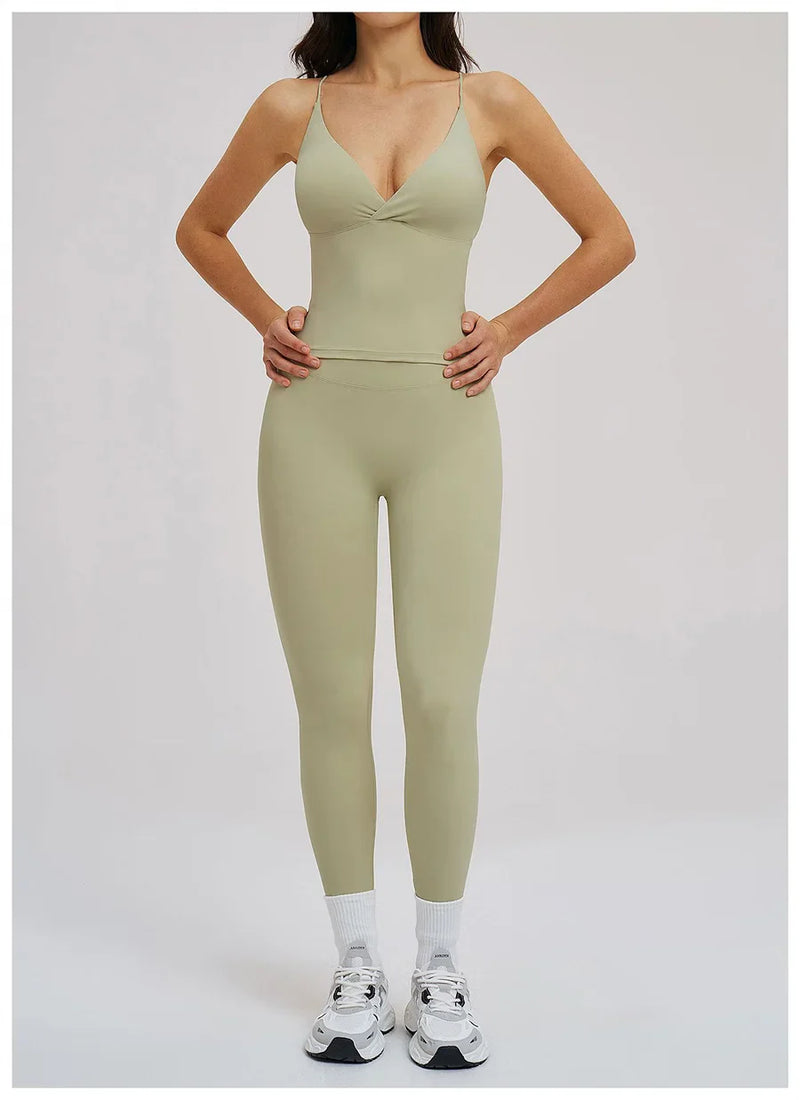 2PCS Yoga Suit Sports Set Women Fitness Quick-Drying Gym Tracksuit Running Nude Feeling Workout Outfit Sport Bra Leggings Suit