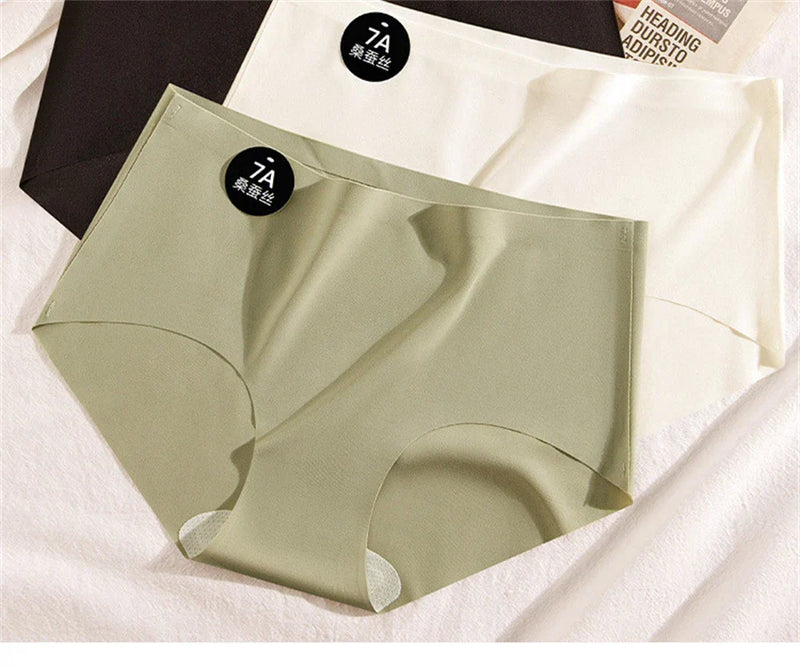 5PCS Seamless Mulberry Silk Underwear Ultral Thin Women's Panties Sexy High Elastic Invisible Briefs Soft Underpants Lingerie