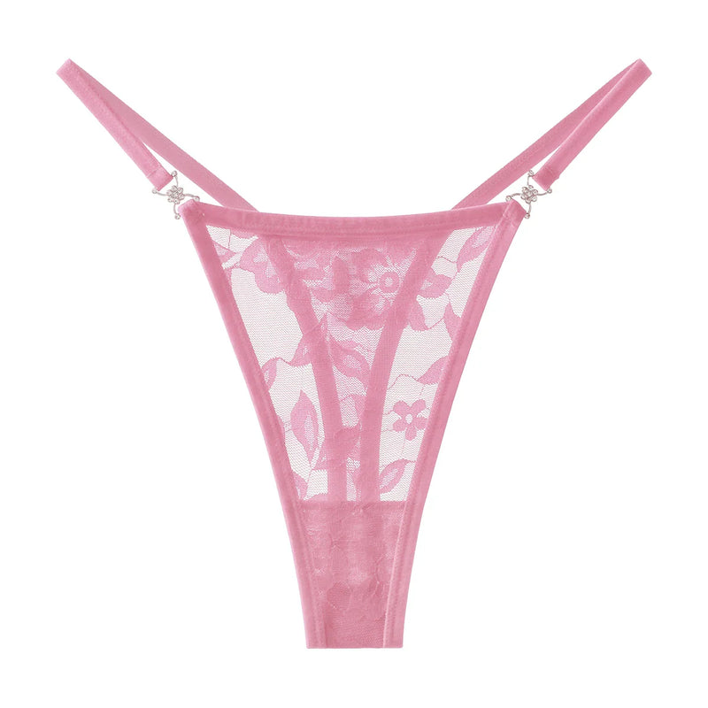5pcs/pack Low Waist Sexy Women's G-String Underwear Floral Elegant Thongs Breathable Lingerie with Rhinestones Female Panties