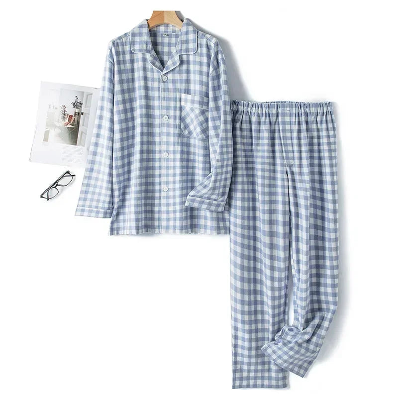 Autumn and Winter Multi Colors Cotton Brushed Solid and Plaid Design Warm Thick Trousers Pajamas Set Couples Home Clothes