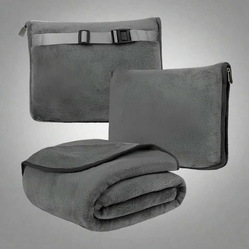 Coral Fleece Travel Blanket – 2-in-1 Portable Airplane Blanket & Pillow