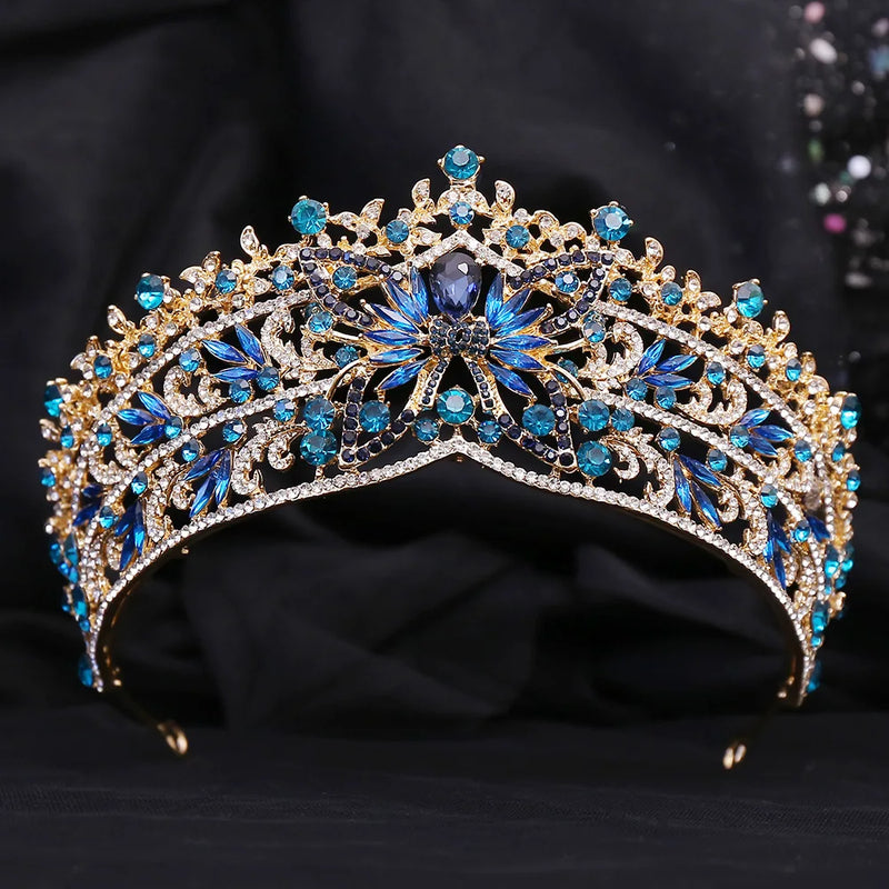 Baroque Rhinestone Butterfly Tiaras For Women Wedding Party Luxury Elegant Blue Red Crystal Crown Pageant Diadem Hair Accessories