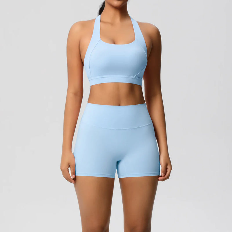2PCS Yoga Set Gym Clothes Sportswear Women Tracksuit Fitness Tracksuit Workout Suit Sports Bra Gym High Waist Push Up Shorts