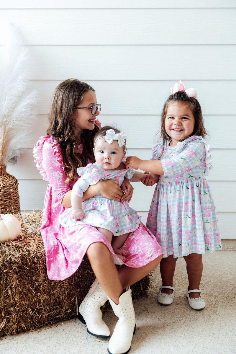 SALE Pumpkin Picnic 3/4 Sleeve Ruffle Twirl Dress