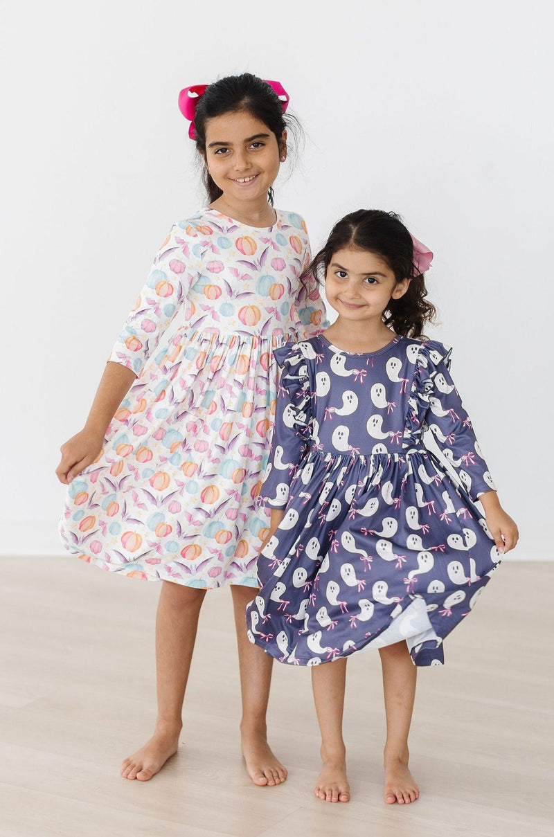 SALE Tied with a Boo 3/4 Ruffle Twirl Dress