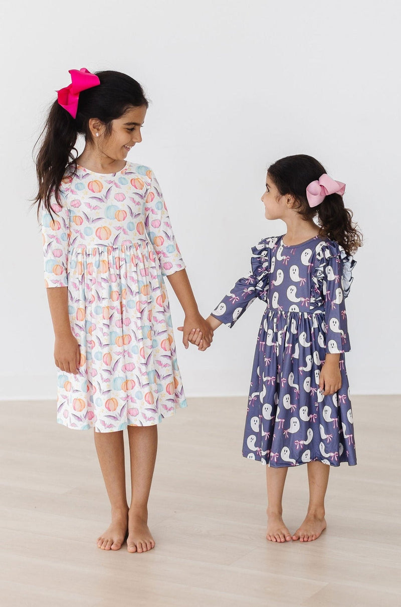 SALE Tied with a Boo 3/4 Ruffle Twirl Dress