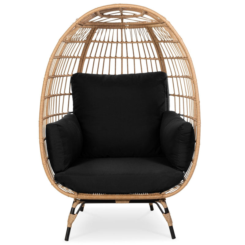 Oversized Patio Lounger Indoor/Outdoor Wicker Egg Chair Black