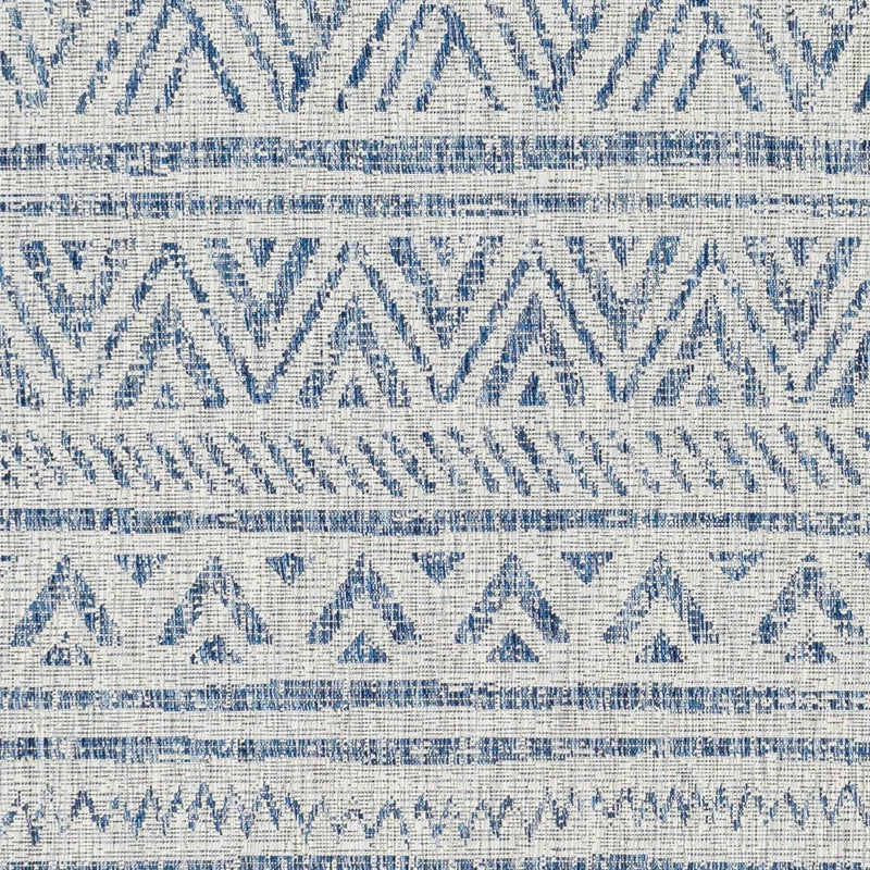 6.5 ft. x 9 ft. Blue Grey Chevron Coastal Boho Style Indoor Outdoor Area Rug