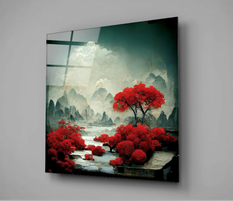 Red Forest Glass Wall Art  || Designer Collection