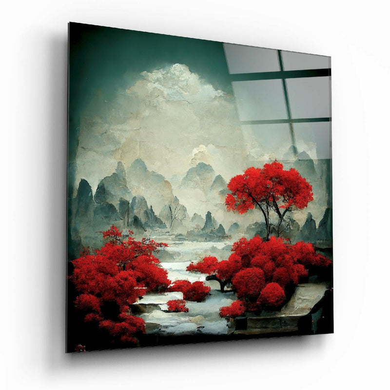 Red Forest Glass Wall Art  || Designer Collection