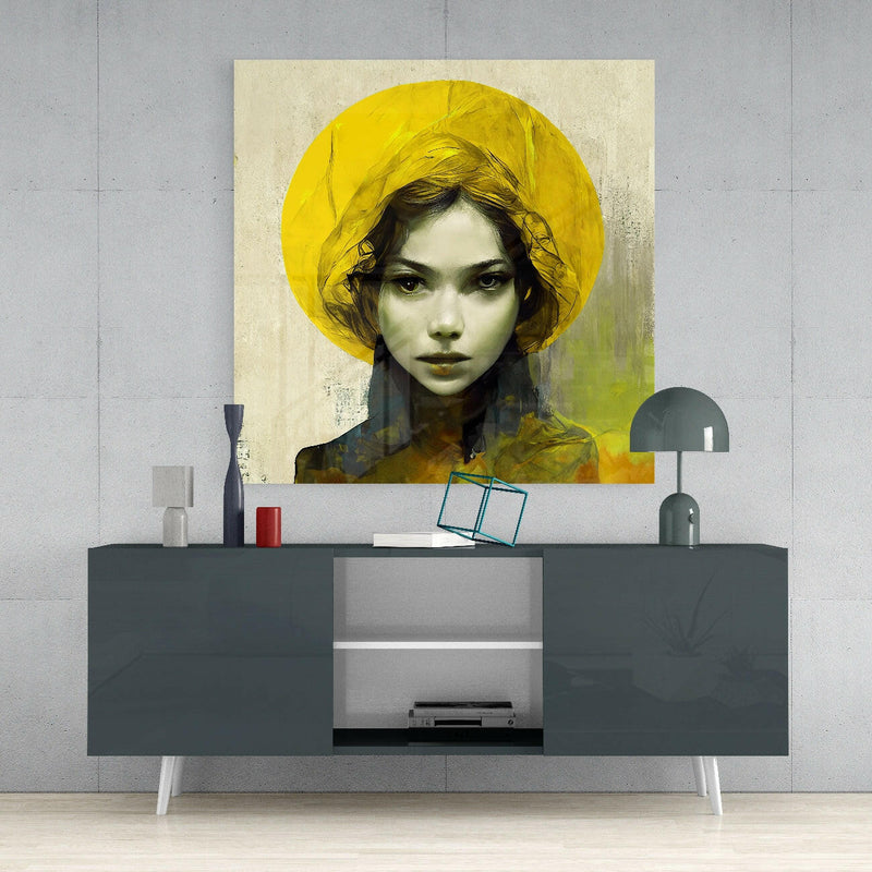 Yellow Hat Glass Wall Art  || Designer Collection