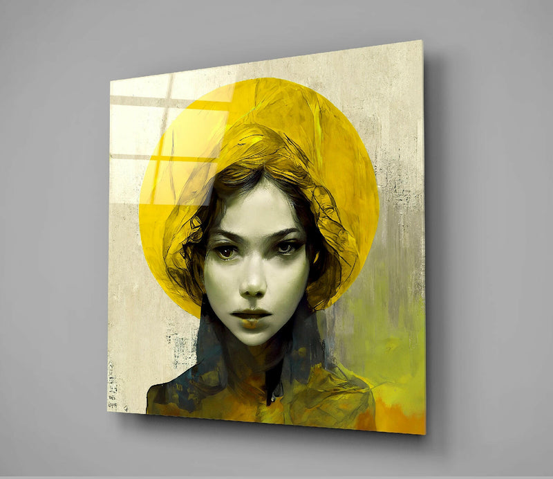 Yellow Hat Glass Wall Art  || Designer Collection
