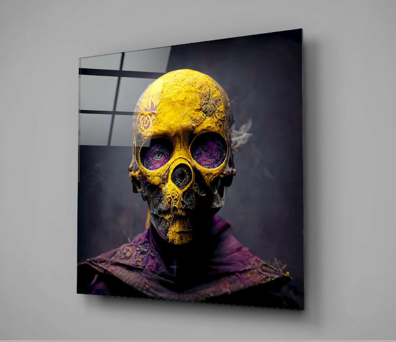 Yellow Mask Glass Wall Art  || Designer Collection