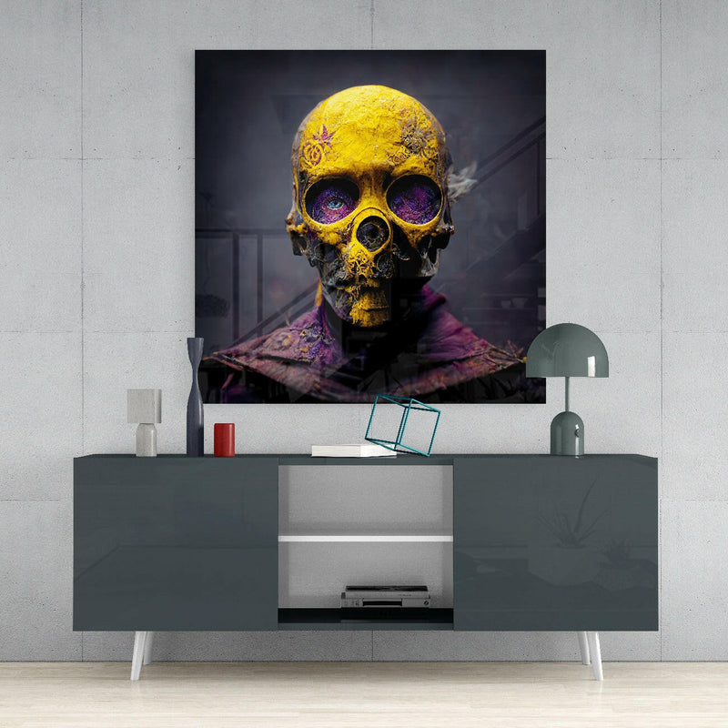 Yellow Mask Glass Wall Art  || Designer Collection