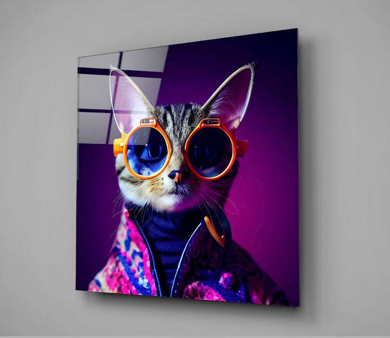 Curious Cat Glass Wall Art  || Designers Collection