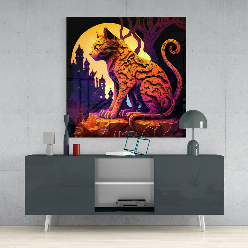 Ancient Cat Glass Wall Art  || Designers Collection