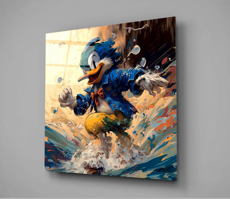 Surfing Duck Glass Wall Art  || Designer Collection