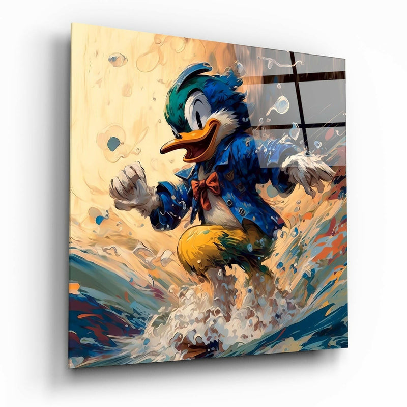 Surfing Duck Glass Wall Art  || Designer Collection