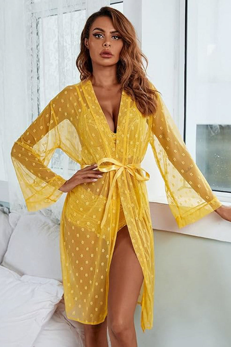 French Dot Mesh Robe and Bra Set