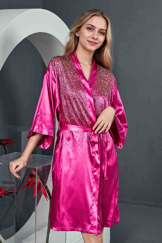 Luxurious Rhinestone Satin Custom Bridal and Bridesmaid Robe – Sparkling Elegance for Weddings