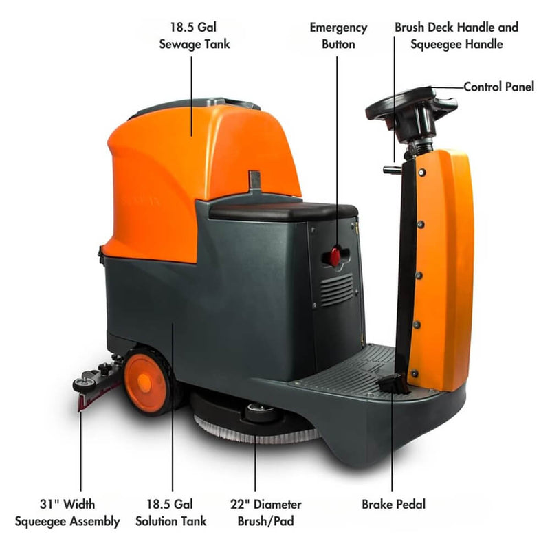 SMX 22" Heavy Duty Electric Industrial Ride-On Floor Scrubber With Dual Tanks (SAK48153)
