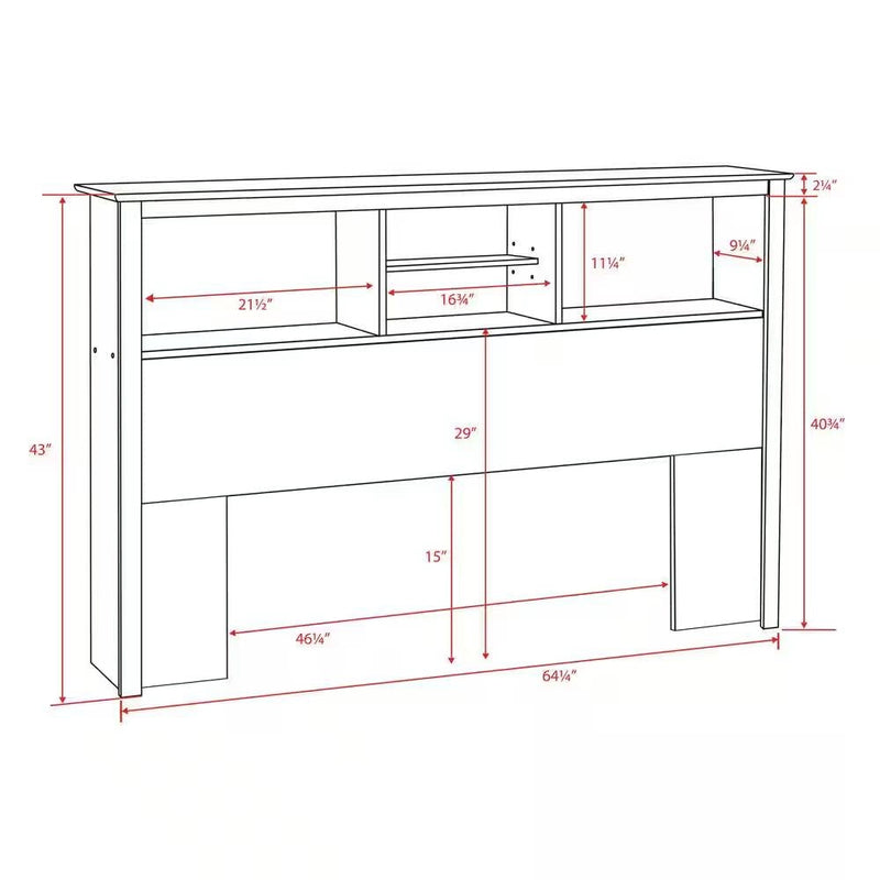 Full / Queen size Freestanding Bookcase Headboard in Grey Brown Wood Finish