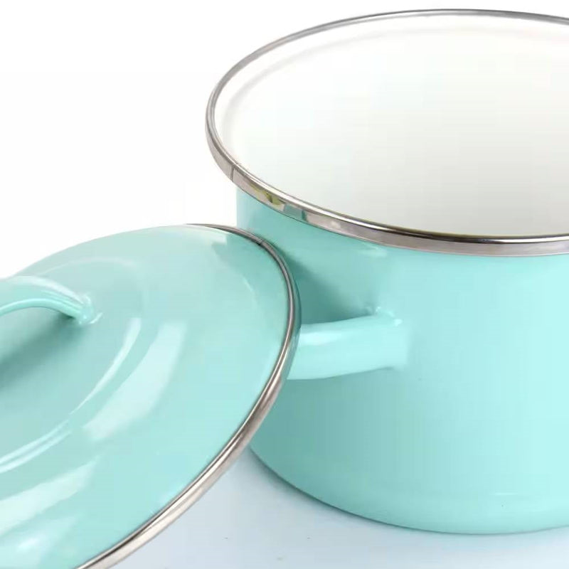 Small 1-Quart Turquoise Enameled Steel Dutch Oven with Lid
