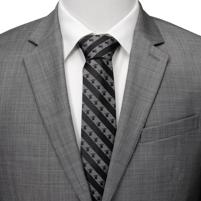 Star Wars Grogu Black and Gray Striped Tie