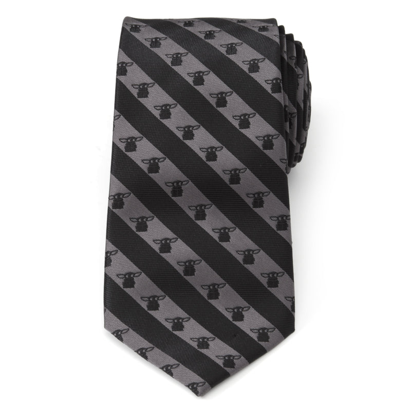 Star Wars Grogu Black and Gray Striped Tie
