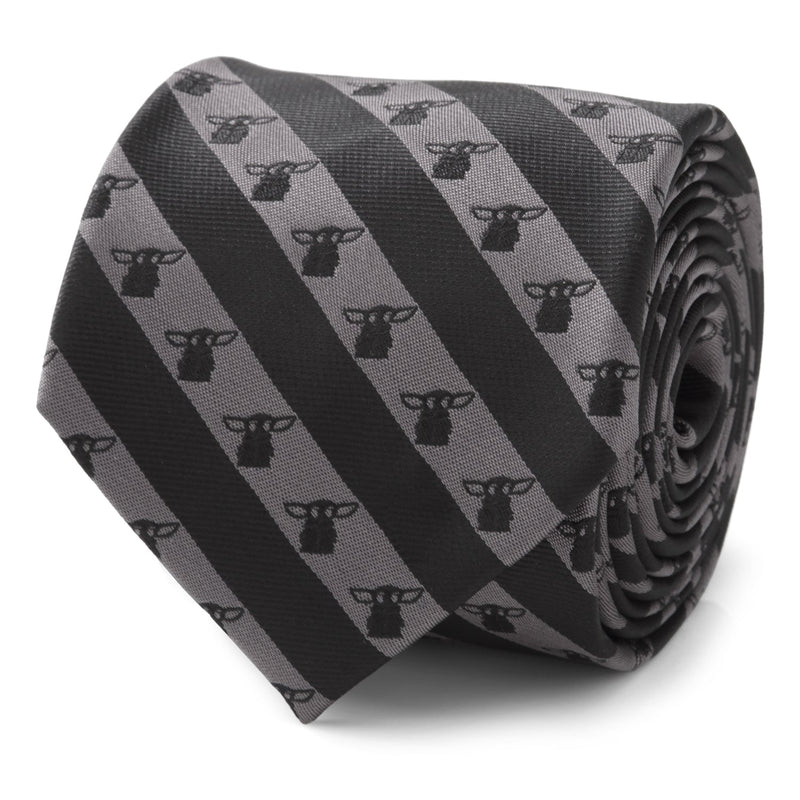 Star Wars Grogu Black and Gray Striped Tie