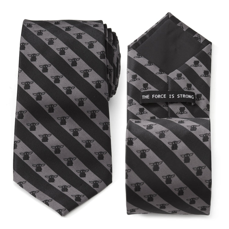 Star Wars Grogu Black and Gray Striped Tie