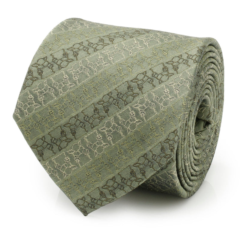 Star Wars Grogu Outline Striped Sage Green Tie