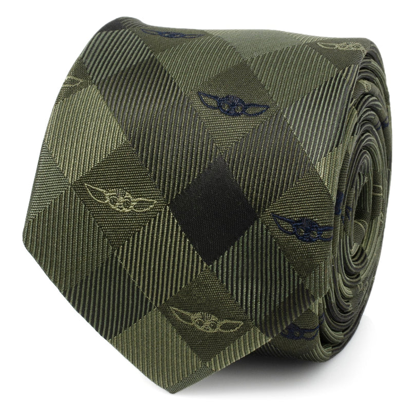 Star Wars Grogu Green Plaid Tie