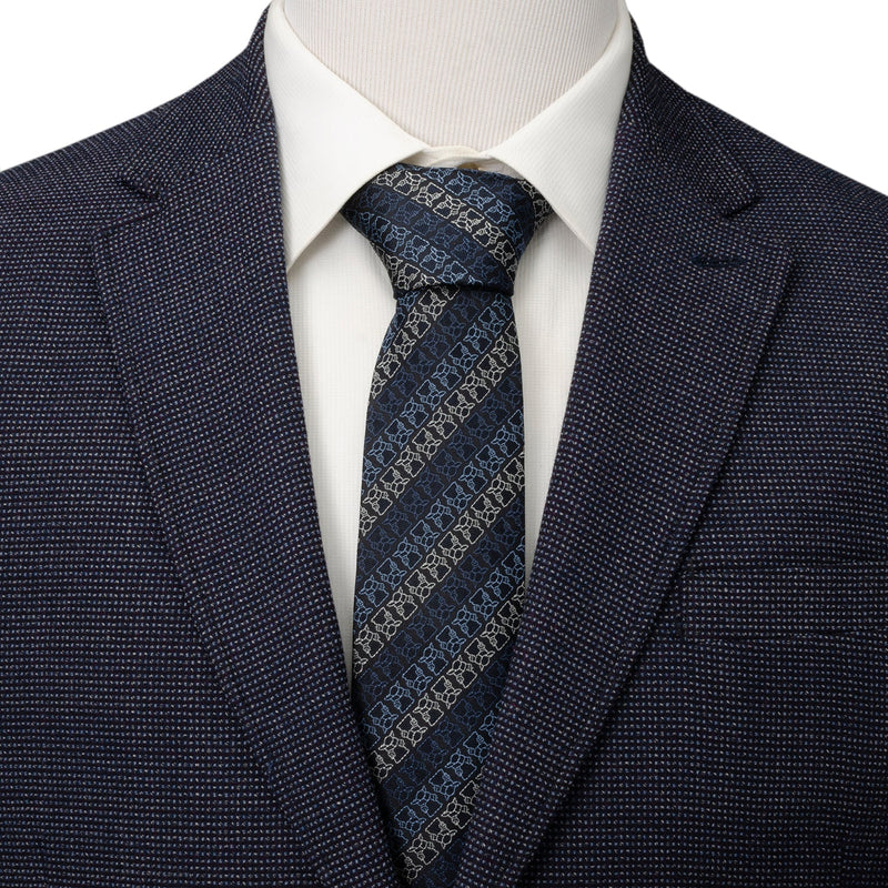 Star Wars Grogu Outline Striped Navy Tie