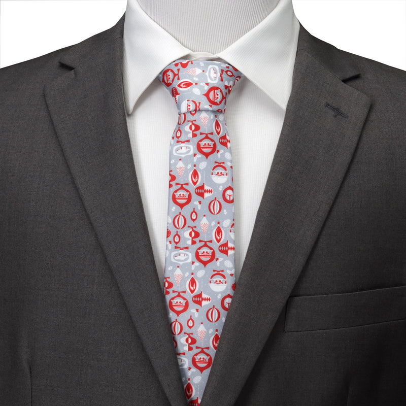 Star Wars Mandalorian and Grogu Gray and Red Holiday Tie