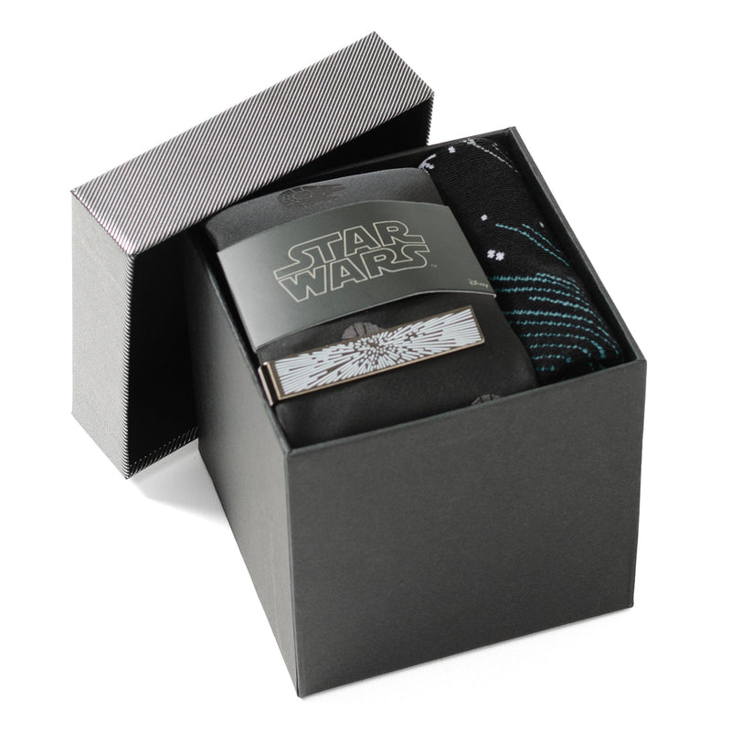 Star Wars Millennium Falcon Black Tie, X-Wing and Tie Fighter Battle Dress Socks, and Hyperspace Glow-in-the-Dark Tie Bar Gift Set