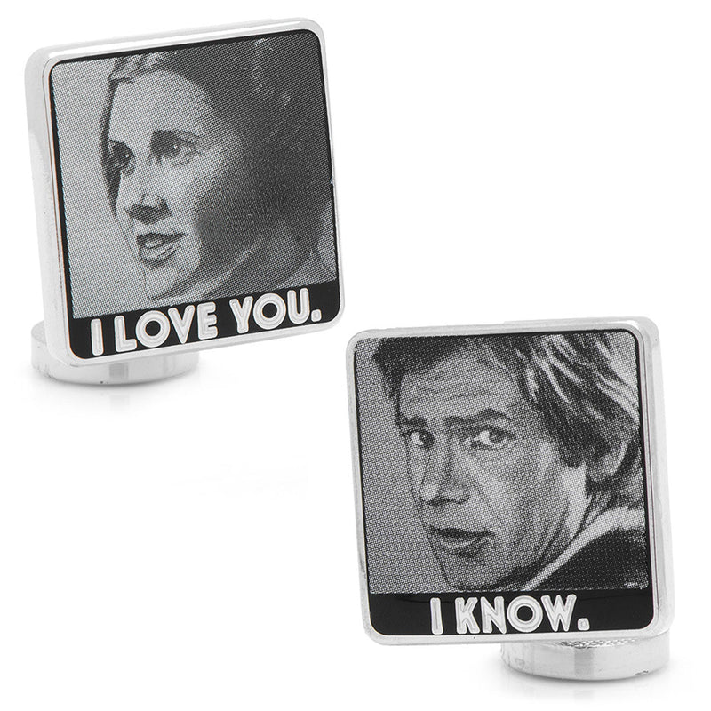 Star Wars Princess Leia and Han Solo "I Love You / I Know" Cufflinks with Hidden Message Tie Bar Gift Set