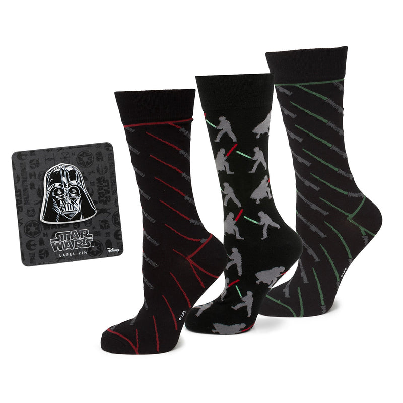 Star Wars LIGHTSABER Battle Dress Socks and Darth Vader Lapel Pin Gift Set